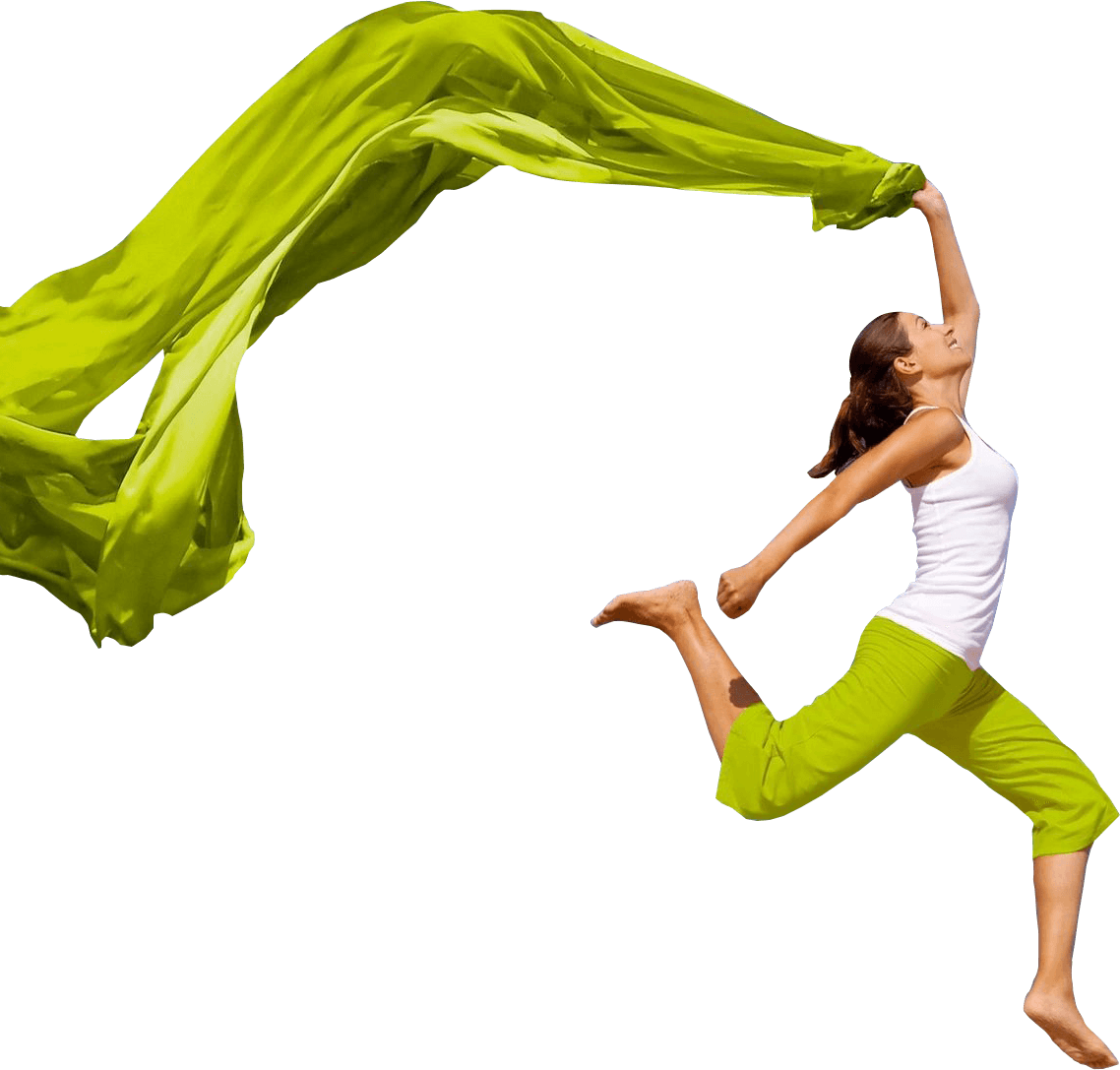 Young girl Jump with green veil