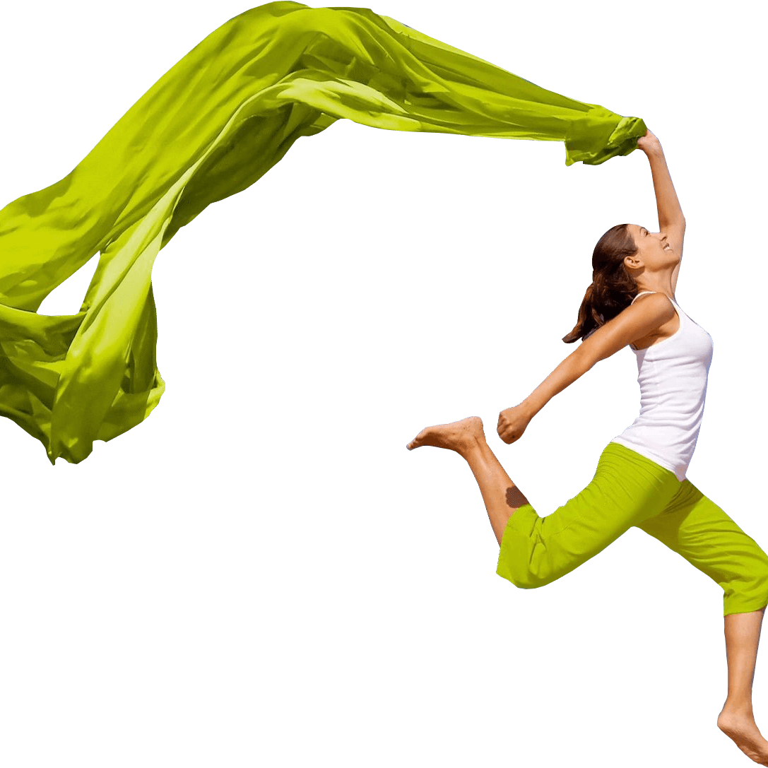 Young girl Jump with green veil