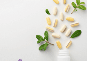 A white table topped with lots of pills.